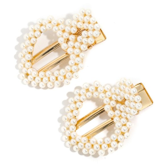 Set-of-2 Hearts of Pearl Hair Clips/Barrettes - Picture 3 of 6